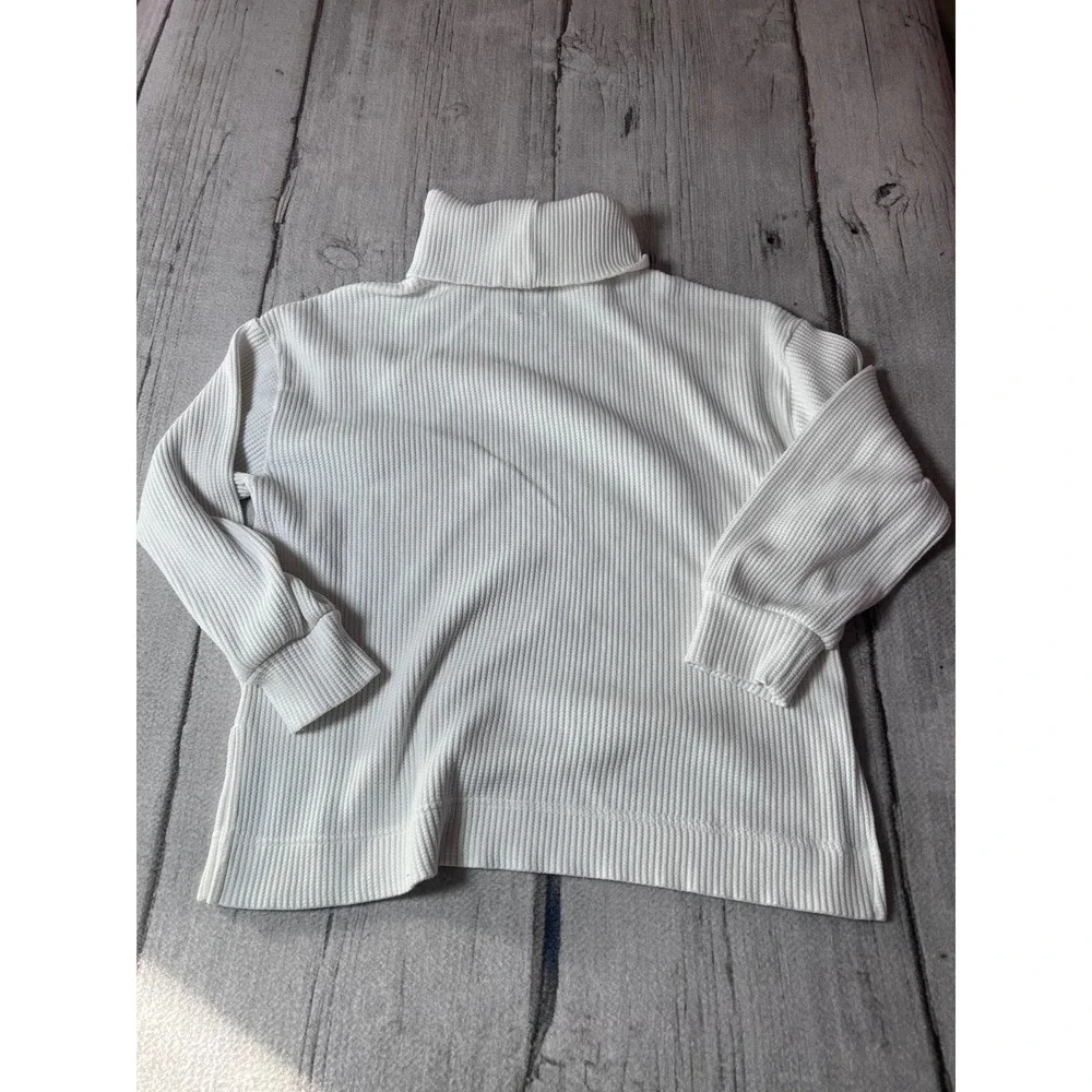 GAP Womens White Ribbed Turtleneck‎ Sweater Relaxed Fit Side Slit Medium